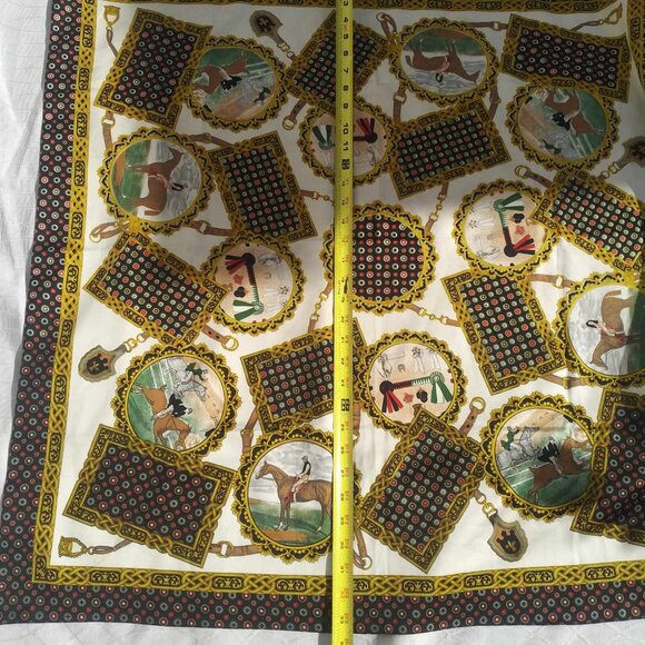 JG Hook Equestrian Print Scarf Horse Shows Jockeys 1990s ITALY - Picture 6 of 7
